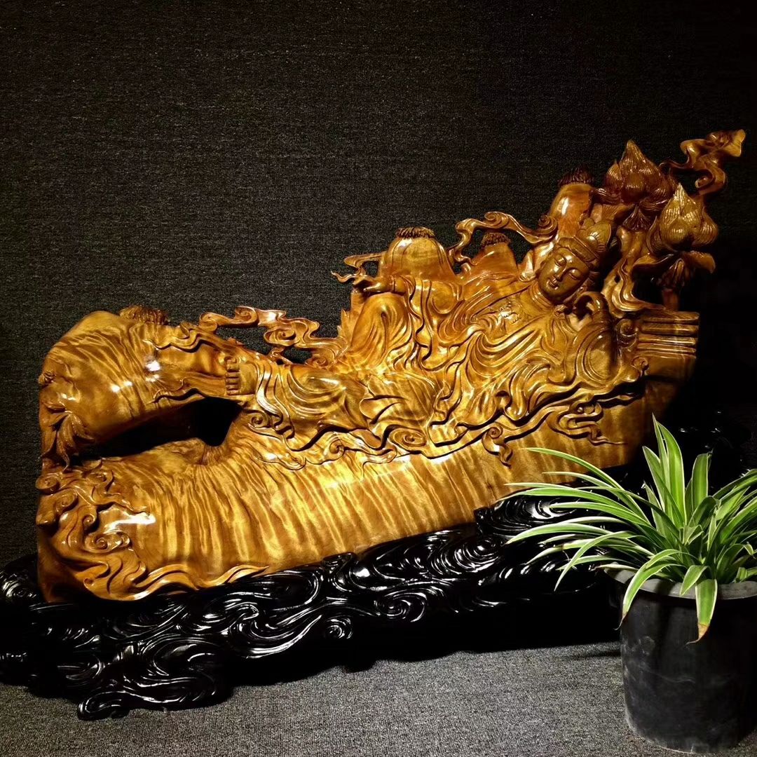 極品金絲楠木小葉楨楠枯木老料工藝料擺件、睡觀音