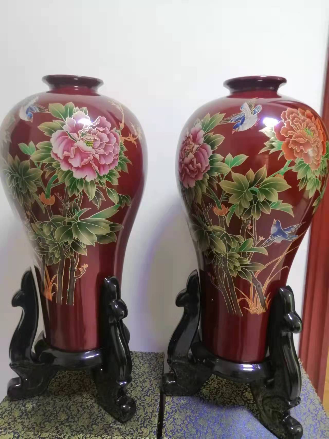 大漆26寸花鳥瓶高度55cm 寬度31cm