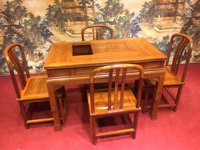 非花馬蹄茶桌108-62-70非洲黃花梨五件套