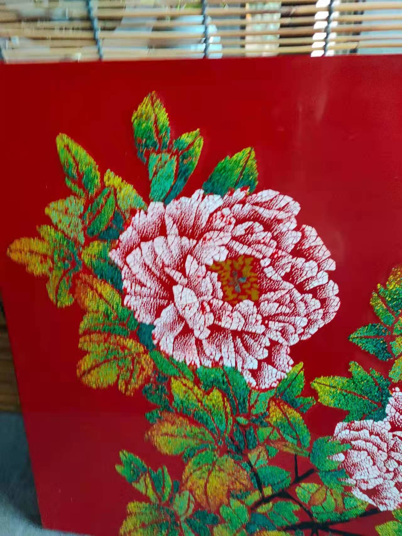《牡丹》漆畫 尺寸:40x40cm