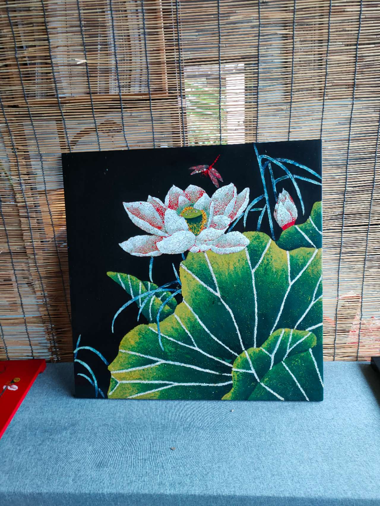 《夏荷》 漆画 　　　尺寸:60X60cm