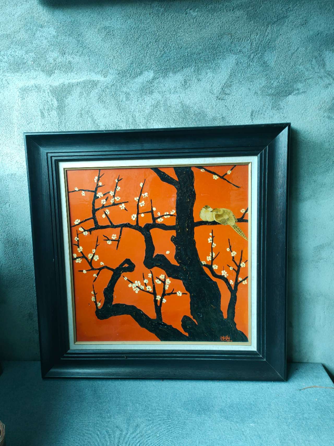 《喜上眉梢》漆畫(尺寸:60X60cm)