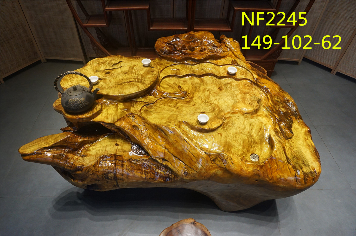 楠木根雕茶桌  149-102-62  雙魚